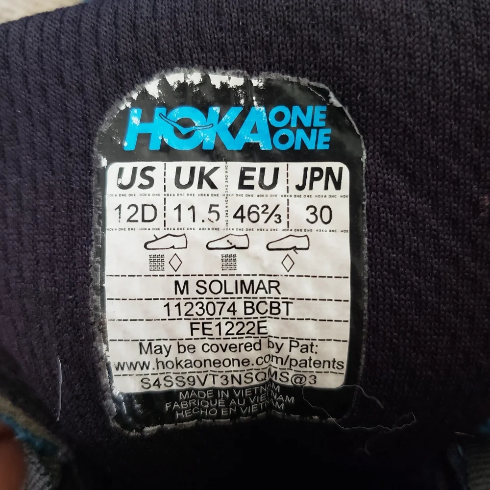 Men's HOKA Solimar One One Blue, Black Running Shoes 12 - Picture 5 of 5